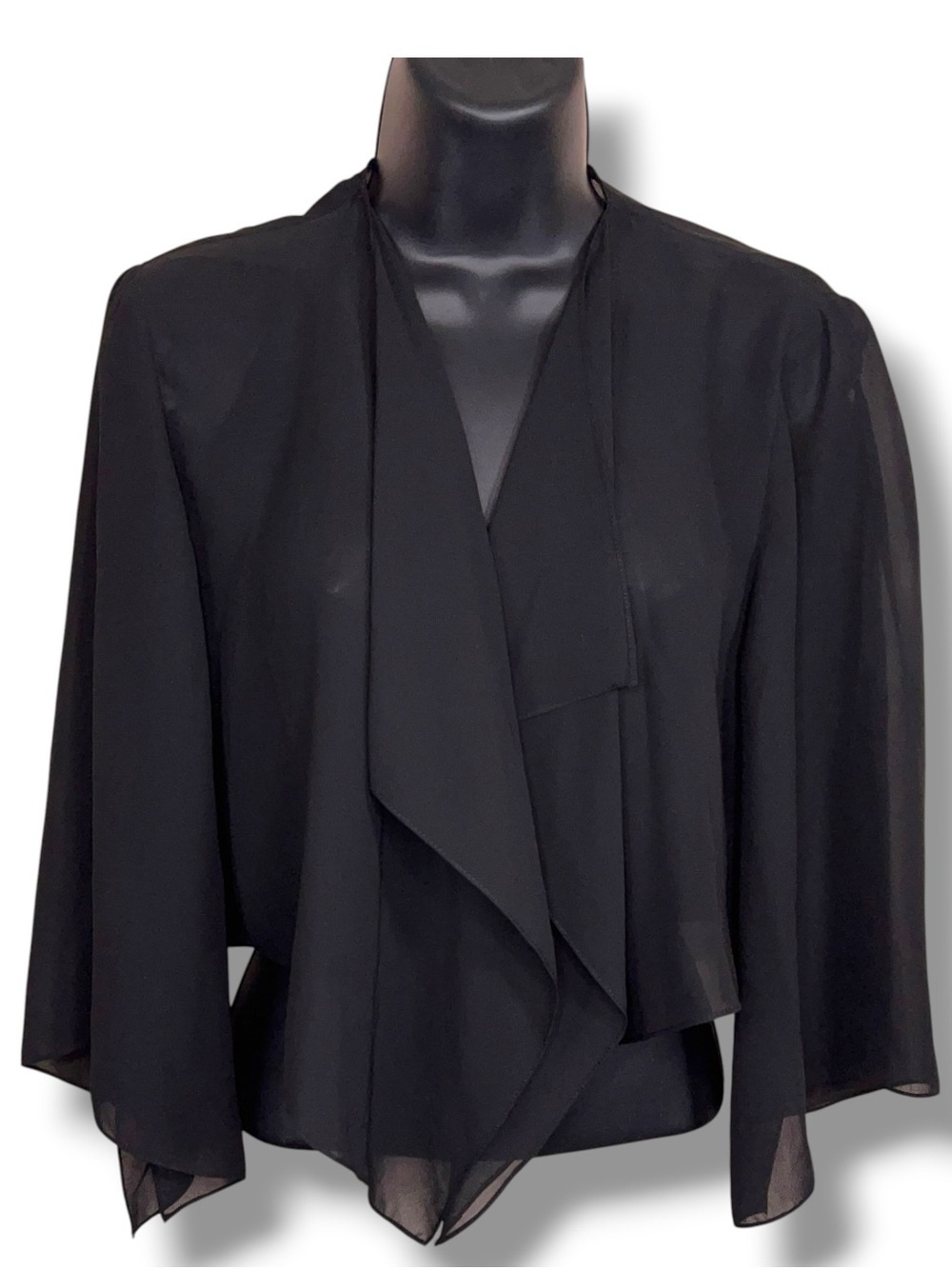 Vintage 90s Alex Evenings Medium Black Chiffon Semi Sheer Cape Shrug Goth Glam